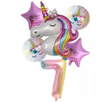 Kit Balão Metalizado Unicórnio Aniversário - 6 Peças Kit Balão Metalizado Unicórnio Aniversário - 6 Peças