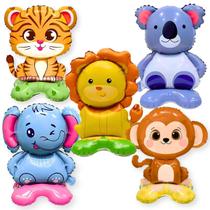 Kit Balão Safari Animais Metalizado Base Mesa - 5 Unidades