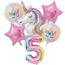 Kit Balão Unicórnio 5 Anos Bexiga Número aniversário menina decoração unicornio - Arca Distribuidora