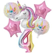 Kit Balão Unicórnio 5 Anos Bexiga Número aniversário menina decoração unicornio