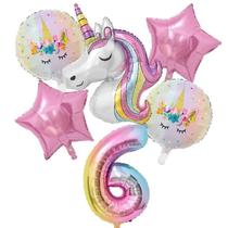 Kit Balão Unicórnio 5 Anos Bexiga Número aniversário menina decoração unicornio