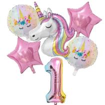 Kit Balão Unicórnio 5 Anos Bexiga Número aniversário menina decoração unicornio