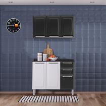 Kit Balcão 3 Portas 2 Gavetas Preto com Armário Aéreo 3 Portas Preto Itatiaia Luce