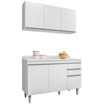 Kit Balcão 3 Portas e Armário Aéreo 120 cm Atlas Branco