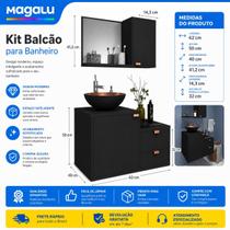 Kit Balcão Banheiro Compacto E Funcional Com Cuba Moderna Espelheira Prateleira E 2 Gavetas