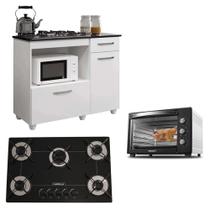 Kit Balcão Branco com Forno 48 Litros 220v e Fogão 5 Bocas