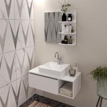 Kit Balcão Branco e Espelheira Mármore Branco - Tecno
