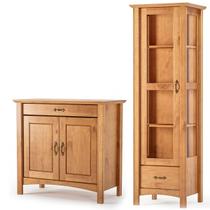 Kit Balcão Buffet 2 Portas e Cristaleira Alta 100% Madeira Bia Carvalho