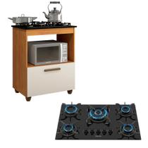 Kit Balcão Cooktop Itatiaia 1 Porta com Fogão 5 Bocas Itacook Premium Natura Off White