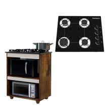 Kit balcão cooktop turim ype/off white e fogão cooktop 4 bocas ultrachama chamalux preto