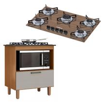 Kit Balcão Cooktop Zanzini Italia 1 Porta e Fogão Cooktop 5 Bocas Amadeirado