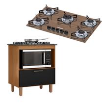 Kit Balcão Cooktop Zanzini Italia Cinamomo/preto 1 Porta e Fogão Cooktop 5 Bocas Amadeirado - Chamalux E Zanzini