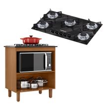 Kit Balcão Cooktop Zanzini Italia sem Porta e Fogão Cooktop Ultrachama 5 Bocas Preto Efeito Mármore