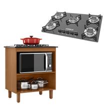 Kit Balcão Cooktop Zanzini Italia sem Porta e Fogão Cooktop Ultrachama 5 Bocas Trempe de Chapa Preto