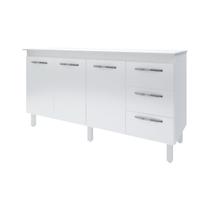 Kit Balcão Cozinha Gabinete Carina 138 cm Branco com Tampo Tampão 140 cm Carina Branco