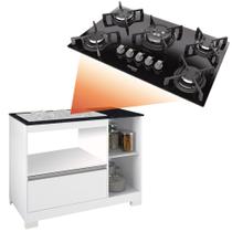 Kit Balcão de Cozinha Amanda com Cooktop Itatiaia 5 bocas Vitrum Preto 1 Porta 1 Gaveta Branco