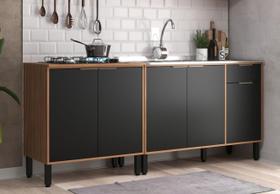 Kit Balcão de pia 120cm e balcão Cooktop 80cm Preto Nogal Thalita Moveis Sul