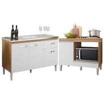 Kit Balcão de Pia 3 Portas Gabriela 120cm com Balcão Cooktop Carla Amendoa/Branco Sem Tampo AJL Móveis Kit Balcão de Pia 3 Portas Gabriela 120cm com Balcão Cooktop Carla Amendoa/Branco Sem Tampo AJL Móveis