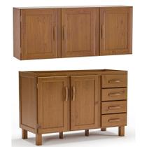 Kit Balcão E Armário Aéreo 120 Cm 100% Madeira Maciça Jersey Imbuia Fosco Kit Balcão E Armário Aéreo 120 Cm 100% Madeira Maciça Jersey Imbuia Fosco