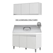 Kit Balcão Manu 120mt Sem Tampo e Armário Suspenso Andréia com 3 Portas Branco Ajl