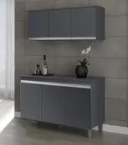 Kit Balcão Manu 120mt Sem Tampo e Armário Suspenso Andréia com 3 Portas Cinza Ajl