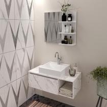Kit Balcão Mármore Branco e Espelheira Branco - Tecno