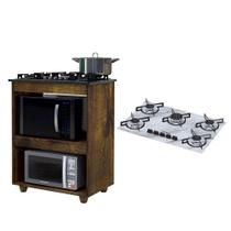 Kit Balcão para Cooktop Cozinha Kaiki Turim com Fogão Cooktop 5 Bocas Branco Mármore Chamalux