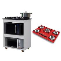 Kit Balcão para Cooktop Cozinha Kaiki Turim com Fogão Cooktop 5 Bocas Tripla Chama Vermelho - KAIKI MÓVEIS