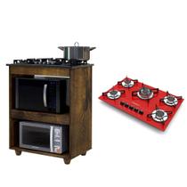 Kit Balcão para Cooktop Cozinha Kaiki Turim com Fogão Cooktop 5 Bocas Tripla Chama Vermelho