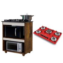 Kit Balcão para Cooktop Cozinha Kaiki Turim com Fogão Cooktop 5 Bocas Tripla Chama Vermelho