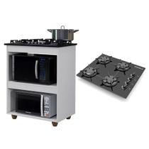 Kit Balcão para Cooktop Cozinha Kaiki Turim com Fogão Cooktop Chef 4 Bocas Ultra Chama Preto Chamalux
