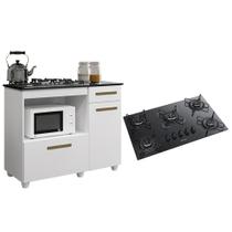Kit Balcão Para Cooktop Cozinha Kaiki Violeta Branco com Fogão Cooktop 5 Bocas Itatiaia Essencial Preto