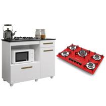 Kit Balcão para Cooktop Cozinha Kaiki Violeta com Fogão Cooktop 5 Bocas Tripla Chama Vermelho Chamalux - KAIKI MÓVEIS