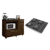 Kit Balcão para Cooktop Cozinha Kaiki Violeta com Fogão Cooktop Chef 4 Bocas Ultra Chama Chamalux Preto