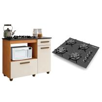 Kit Balcão para Cooktop Cozinha Kaiki Violeta com Fogão Cooktop Chef 4 Bocas Ultra Chama Chamalux Preto - KAIKI MÓVEIS