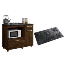 Kit Balcão Para Cooktop Cozinha Kaiki Violeta Ipê com Fogão Cooktop 5 Bocas Itatiaia Essencial Bivolt