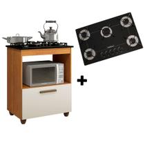 Kit Balcão para Cooktop Cozinha Salvia e Fogão Cooktop Ultrachama 5 Bocas Preto