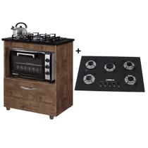 Kit Balcão para Cooktop Cozinha Salvia e Fogão Cooktop Ultrachama 5 Bocas Preto