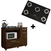 Kit Balcão para Cooktop Violeta 2 Portas com Fogão Cooktop 5 Bocas Ultrachama Preto