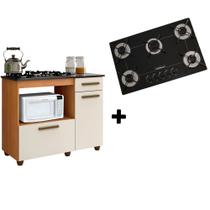 Kit Balcão para Cooktop Violeta 2 Portas com Fogão Cooktop 5 Bocas Ultrachama Preto