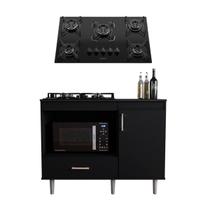 Kit Balcão Para Cozinha 1,05m Com Cooktop Essencial 5 Bocas 1 Nicho Com 1 Porta E Gaveta Turim