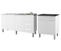 Kit Balcão para Pia 140cm Carina + Balcão Para Cooktop 5 Bocas Jade - Branco