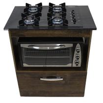 Kit Balcão Salvia Ipê Com Cooktop Preto 4 Bocas e Forno 48 Plus Chamalux
