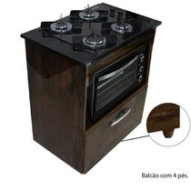 Kit Balcão Salvia Ipê Com Cooktop Preto 4 Bocas e Forno 48L Chamalux