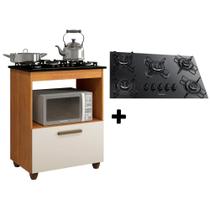 Kit Balcão Salvia Nature Off White Mais Fogão Cooktop Ultra Chama 5 Bocas Chamalux