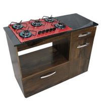 Kit Balcão Violeta Ipê com Cooktop Vermelho 5 Bocas Bivolt Chamalux