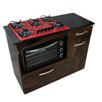 Kit Balcão Violeta Ipê com Cooktop Vermelho 5 Bocas e Forno Elétrico 48l Plus