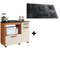 Kit Balcão Violeta Nature Off White Mais Fogão Cooktop Ultra Chama 5 Bocas