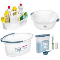 Kit Balde Bacia Cesto Oval Porta Sabão Em Pó Dosador Rolo Adesivo Plástico Limpeza Casa - Sanremo Kit Balde Bacia Cesto Oval Porta Sabão Em Pó Dosador Rolo Adesivo Plástico Limpeza Casa - Sanremo
