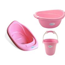 Kit Balde, Bacia E Banheira 22 L Gatinha Rosa - Plastibaby Kit Balde, Bacia E Banheira 22 L Gatinha Rosa - Plastibaby